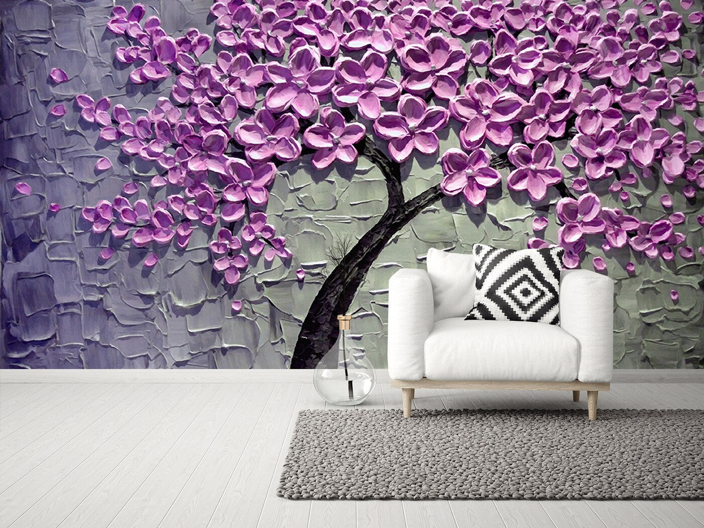 3d wall muralr Sakura blossoms wallpaper, Flowers Peel&stick wallpaper Large flower wall sticker Dathroom wall decor removable wall decal