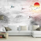 Asian gray marble wallpaper, chinoiserie japanese wallpaper, wall mural prints peel&stick wallpaper, smoky mountains, rising sun wall decal
