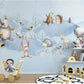 Modern animal blue wallpaper nursery, baby boy peel and stick mural, kids room wallpaper, removable wallpaper, vinyl wallpaper