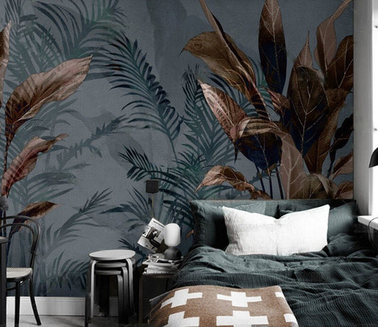 Tropical leaf wallpaper peel and stick wall mural, vinyl wallpaper, modern botanical wallpaper, banana leaf mural