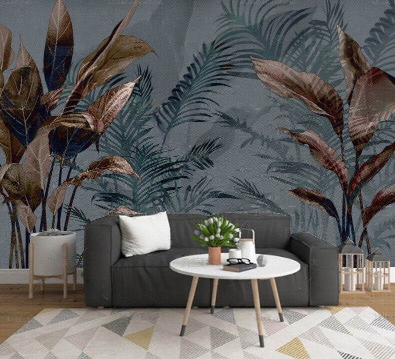 Tropical leaf wallpaper peel and stick wall mural, vinyl wallpaper, modern botanical wallpaper, banana leaf mural