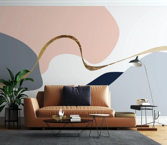 Mid century modern wallpaper peel and stick wall mural, accent wallpaper, abstract vinyl wallpaper, canvas wallpaper