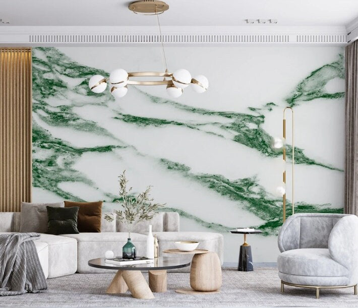 Green marble wallpaper peel and stick wall mural prints, abstract canvas wallpaper, self adhesive mural