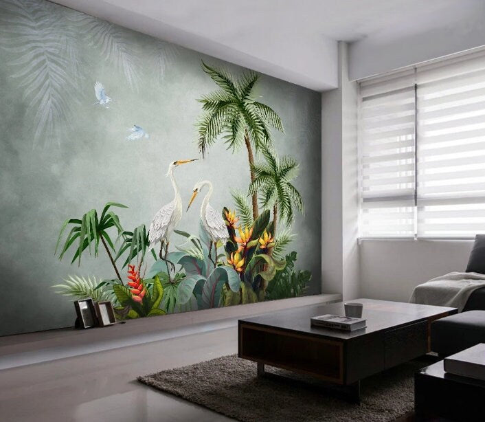 Palms wallpaper, tropical wallpaper peel and stick mural leaves, vinyl wallpaper, modern wallpaper