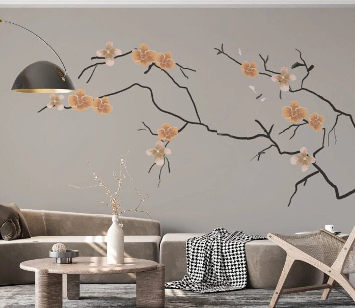 Magnolia floral peel and stick wallpaper, peel and stick wallpaper botanical, flowers wall mural, magnolia branches