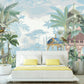 Large tropical self adhesive wallpaper, peel and stick leafs wall mural, accentual banana leafs wall decal, temporary bedroom photo mural
