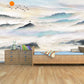 Large smoky mountains peel and stick wallpaper, asian self adhesive wall mural, blue mountains ridge photo wallpaper, accentual wall decal