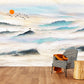 Large smoky mountains peel and stick wallpaper, asian self adhesive wall mural, blue mountains ridge photo wallpaper, accentual wall decal
