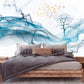 Blue wave self adhesive wallpaper, large abstract peel and stick wall mural, accentuall marble photo wallpaper, removable wallcovering