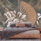Extra large abstract self adhesive wallpaper, botanical peel and stick wall mural, removable brown canvas wallcovering, accentual wall decal