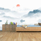 Large smoky mountains wallpaper, abstract landscape pell and stick wall mural, self adhesive blue wallpaper, accentual Japanese wallcovering