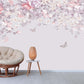 Large floral self adhesive wallcovering, purple peel and stick wallpaper, accentual wall mural with flowers, remuvable canvas wallpaper