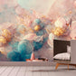 Extra large pink blue wallpaper, self adhesive abstract wall mural, accentual floral peel and stick wallpaper, removable girl bedroom mural