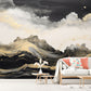 Abstract waves wallpaper, self adhesive black gold wall mural, dark peel and stick wallpaper, removable seascape wallpaper, accentual mural
