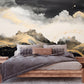 Abstract waves wallpaper, self adhesive black gold wall mural, dark peel and stick wallpaper, removable seascape wallpaper, accentual mural