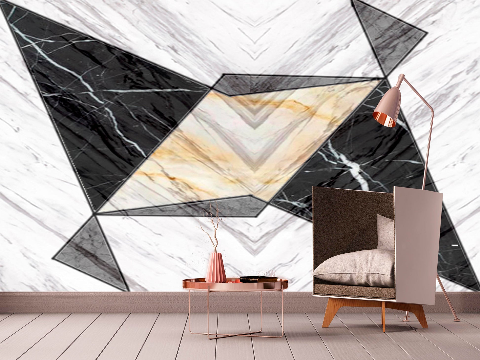 Extra large geometrical wallpaper, abstract peel and stick wall mural, black white self adhesive wallpaper, accentual marble wallcovering